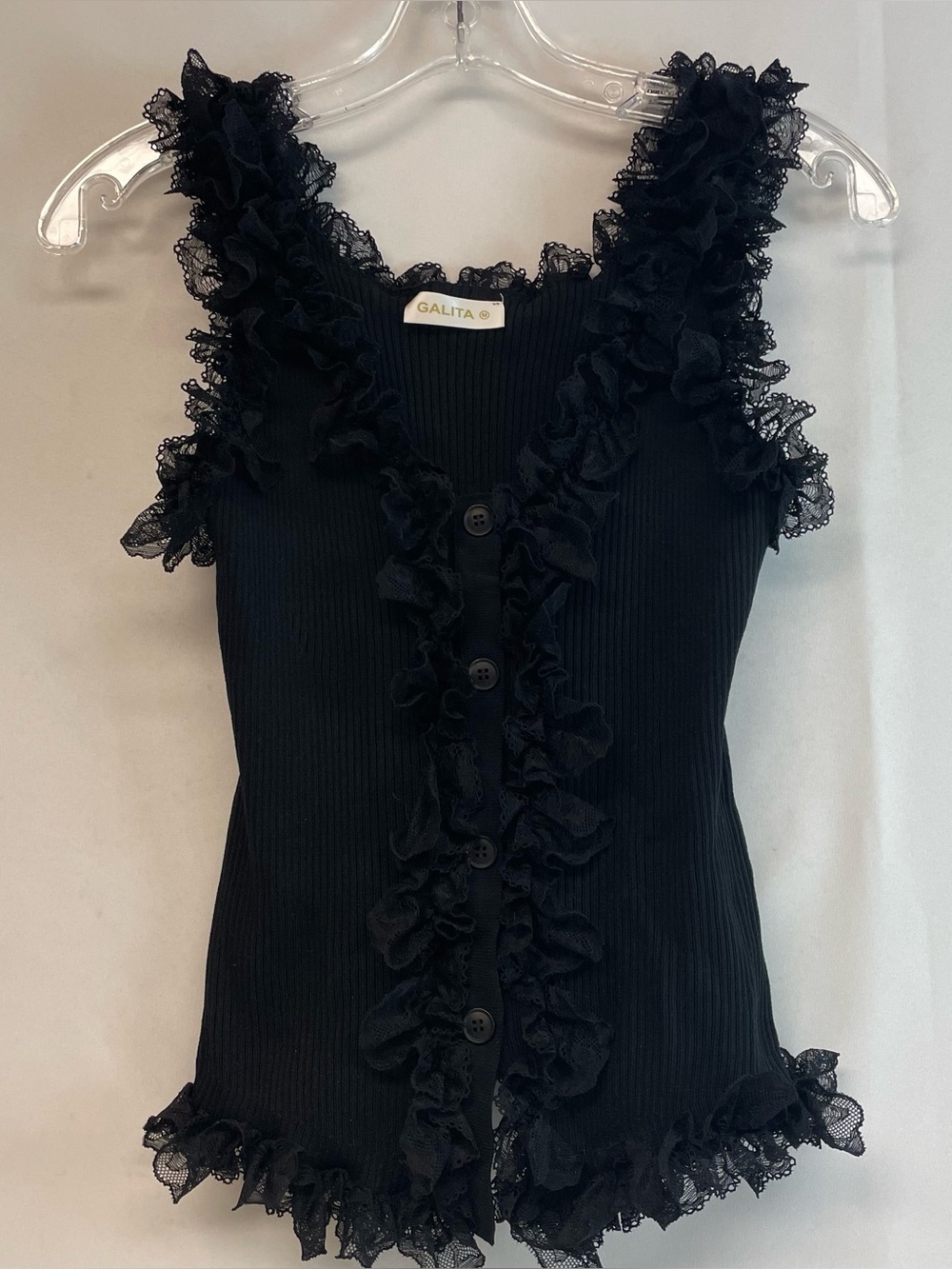 Galita Black Ruffle Lace Button-Front Tank